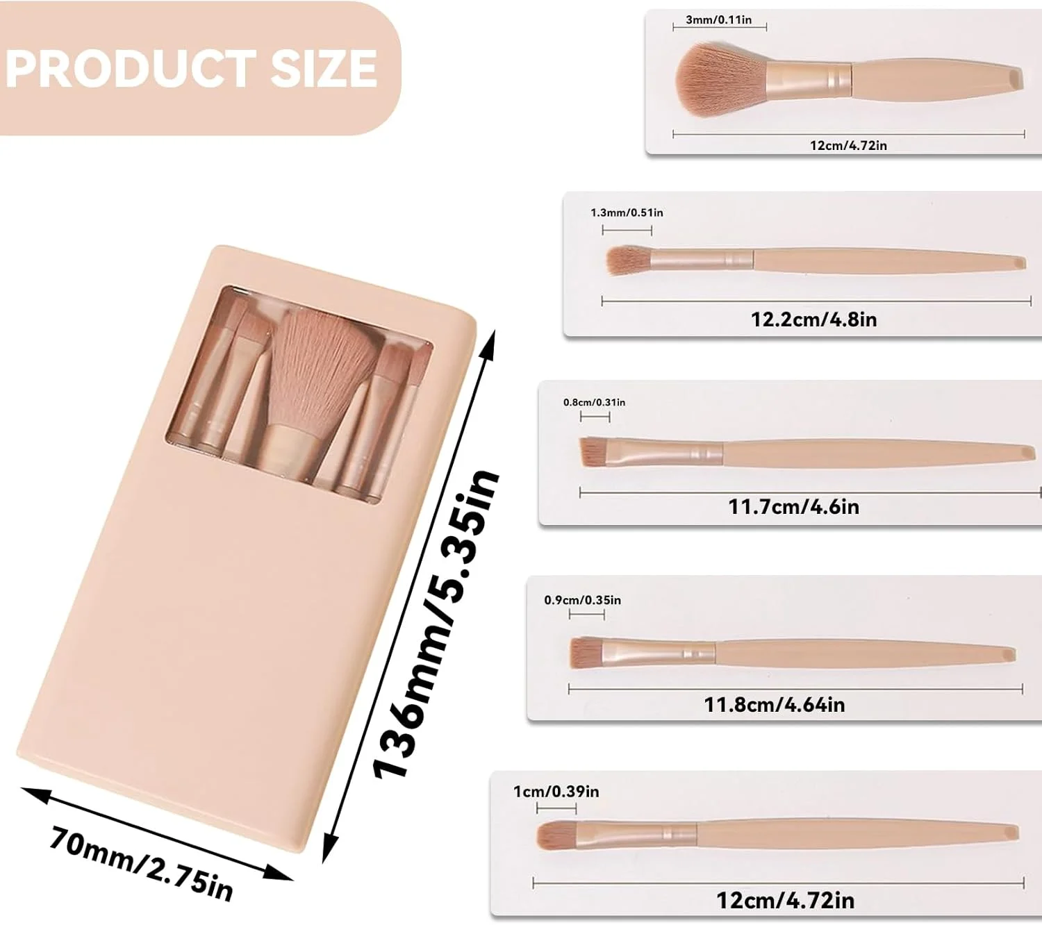 ست برس آرایشی قابل حمل سبک وزن 5 عددی، جعبه برس آرایشی مسافرتی راحت، جعبه ست برس آرایشی با دسته ارگونومیک به همراه آینه برای سفر کاری ست برس آرایشی قابل حمل سبک وزن 5 عددی، جعبه برس آرایشی مسافرتی راحت، جعبه ست برس آرایشی با دسته ارگونومیک به همراه آینه برای سفر کاری