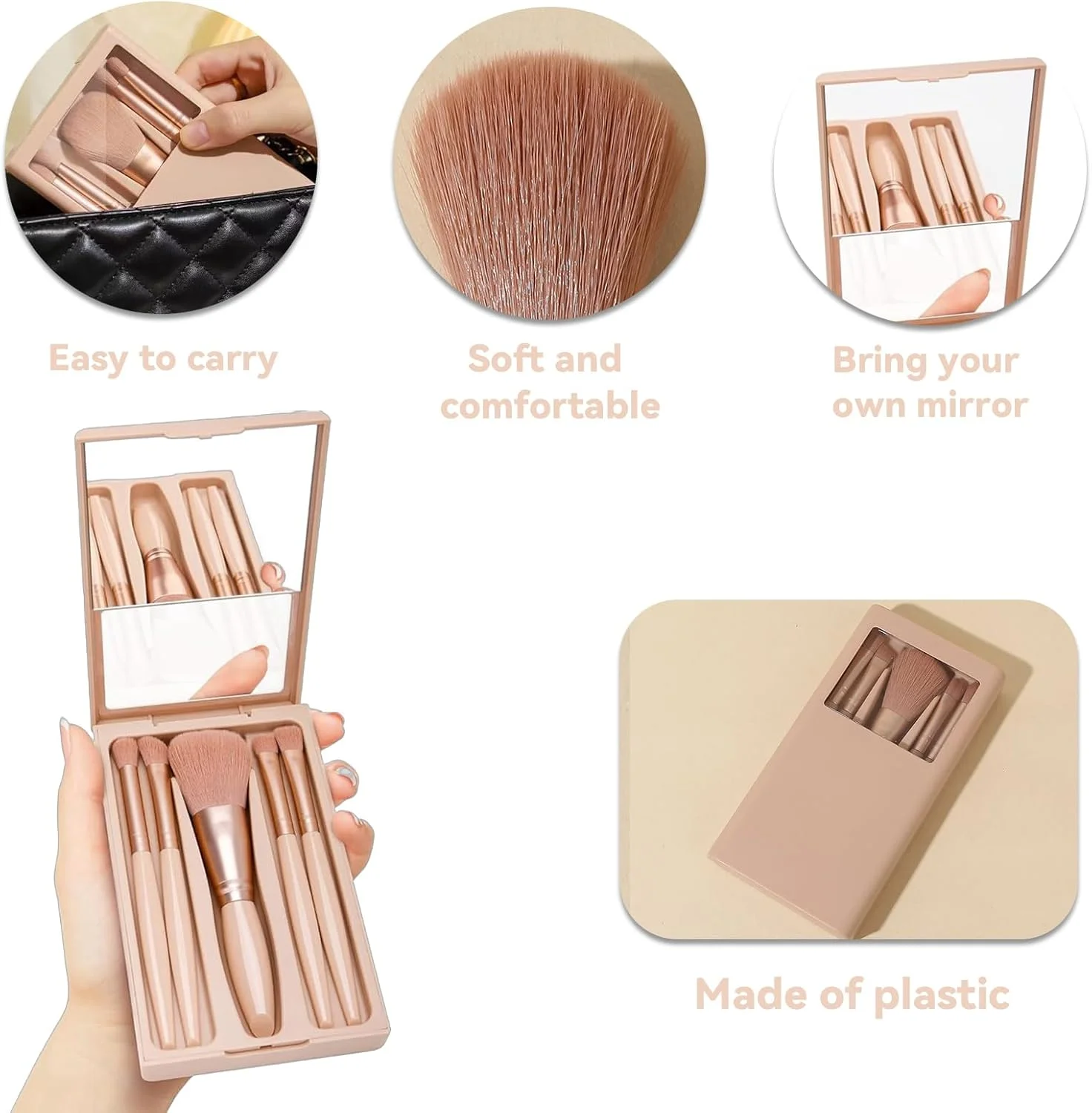 ست برس آرایشی قابل حمل سبک وزن 5 عددی، جعبه برس آرایشی مسافرتی راحت، جعبه ست برس آرایشی با دسته ارگونومیک به همراه آینه برای سفر کاری ست برس آرایشی قابل حمل سبک وزن 5 عددی، جعبه برس آرایشی مسافرتی راحت، جعبه ست برس آرایشی با دسته ارگونومیک به همراه آینه برای سفر کاری