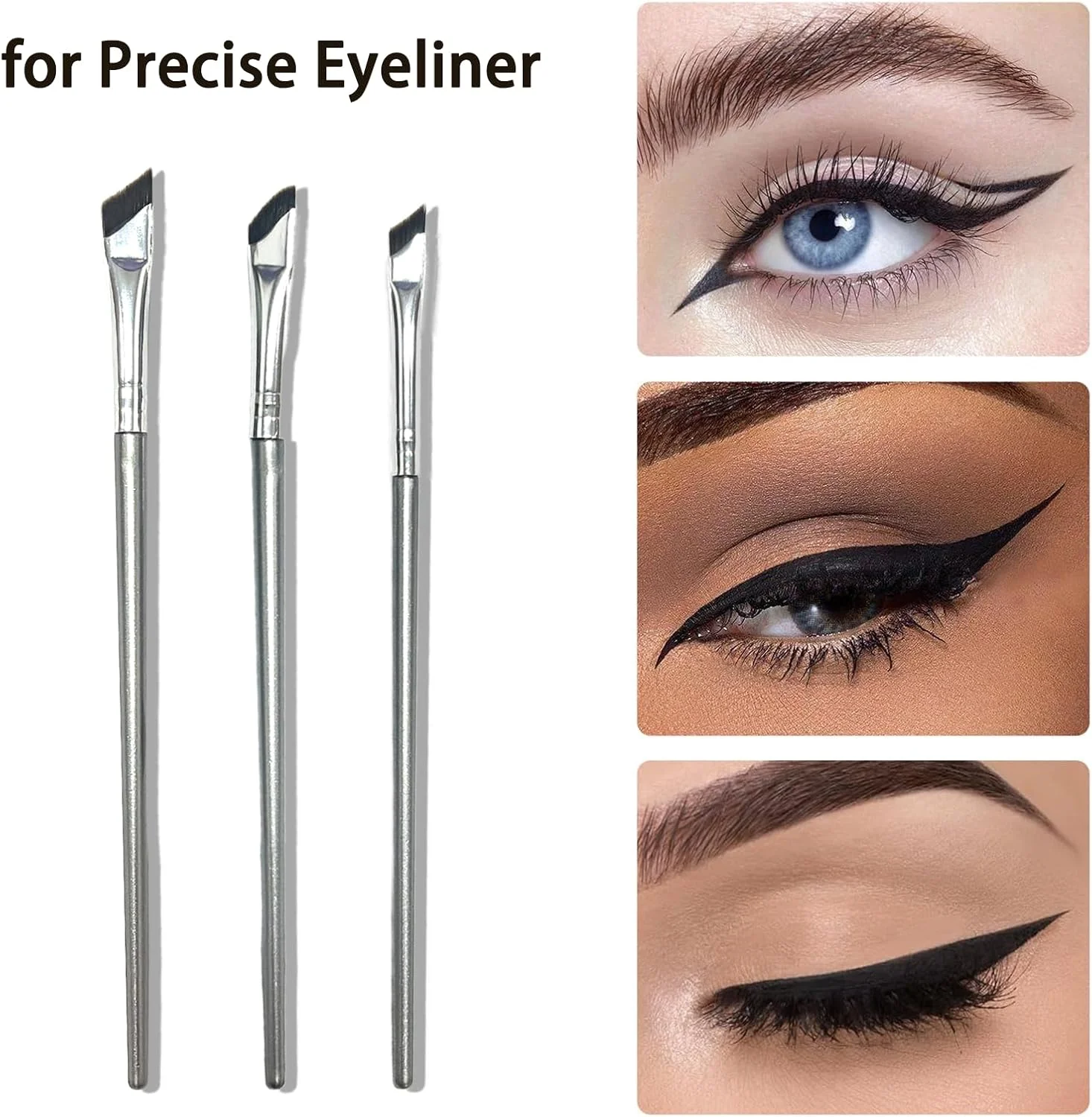 ست 5 عددی برس آرایش چشم، برس سایه چشم و کانتور بینی، برس خط چشم زاویه دار، برس کانسیلر ترکیبی ابرو برای کرم پودر مایع، فوق العاده نازک، ست برس آرایش با کیف، نقره ای