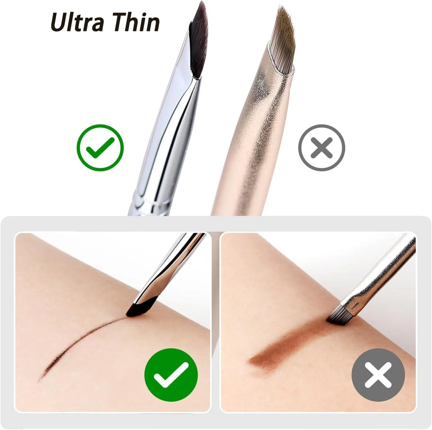 ست 5 عددی برس آرایش چشم، برس سایه چشم و کانتور بینی، برس خط چشم زاویه دار، برس کانسیلر ترکیبی ابرو برای کرم پودر مایع، فوق العاده نازک، ست برس آرایش با کیف، نقره ای