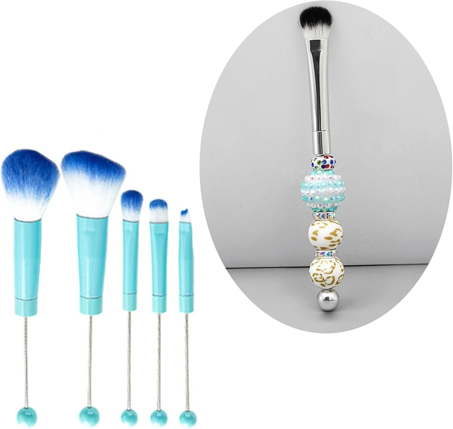 ست 5 عددی برس آرایشی چشم با مهره های جواهر، برس های آرایشی جداشدنی، ابزار آرایشی حرفه ای برای زنان و دختران، ست برس مهره ای منحصر به فرد