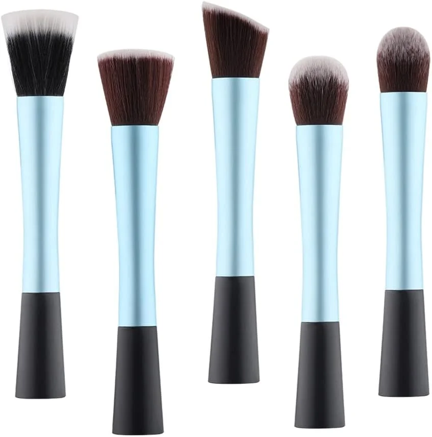 ست 5 عددی برس آرایشی بزرگ، شامل برس پودر، کرم پودر، ترکیب کننده، رژگونه و سایه چشم