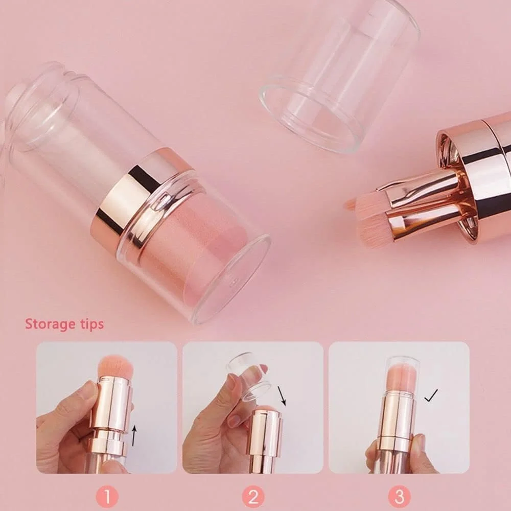 ست برس آرایشی قابل حمل 5 در 1، برس های جمع شونده برای کرم پودر، سایه چشم، لب، ابرو و پودر مناسب مسافرت