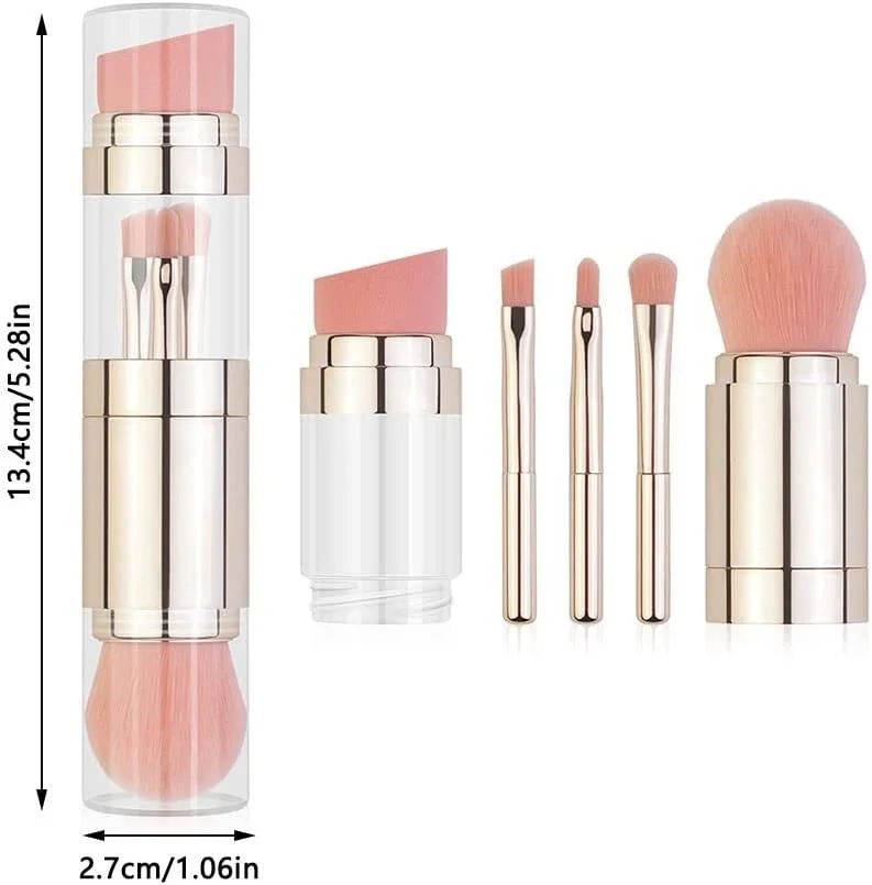 ست برس آرایشی قابل حمل 5 در 1، برس های جمع شونده برای کرم پودر، سایه چشم، لب، ابرو و پودر مناسب مسافرت