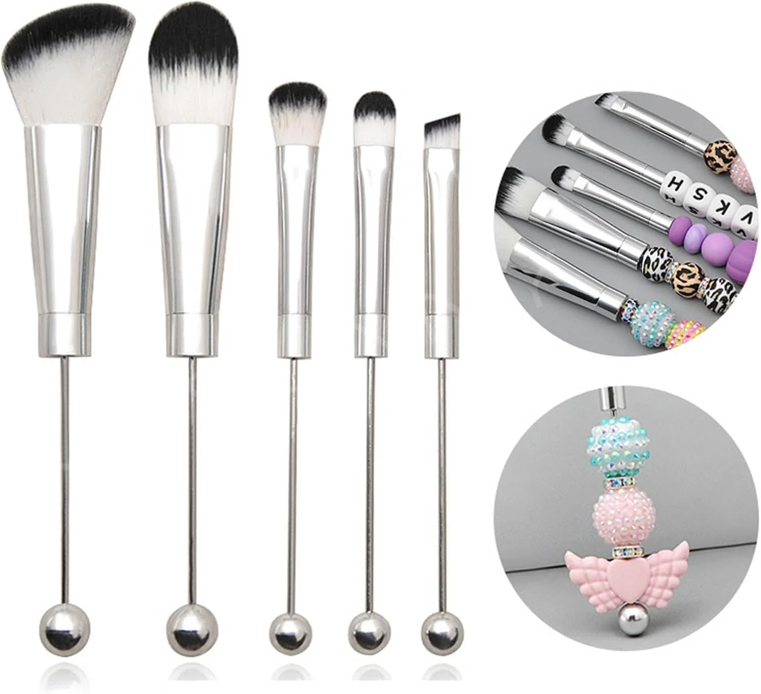 ست 5 عددی برس آرایشی مهره دار DIY، دسته فلزی، برس های آرایش چشم، برس آرایشی برای آرایش طبیعی و ظریف ست 5 عددی برس آرایشی مهره دار DIY، دسته فلزی، برس های آرایش چشم، برس آرایشی برای آرایش طبیعی و ظریف