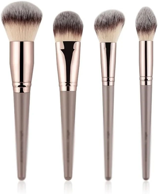 ست برس آرایشی 4 عددی شامل برس کرم پودر، پودر، کانتور، رژگونه و هایلایتر، برس های آرایشی مو نرم، کیت ابزار آرایشی