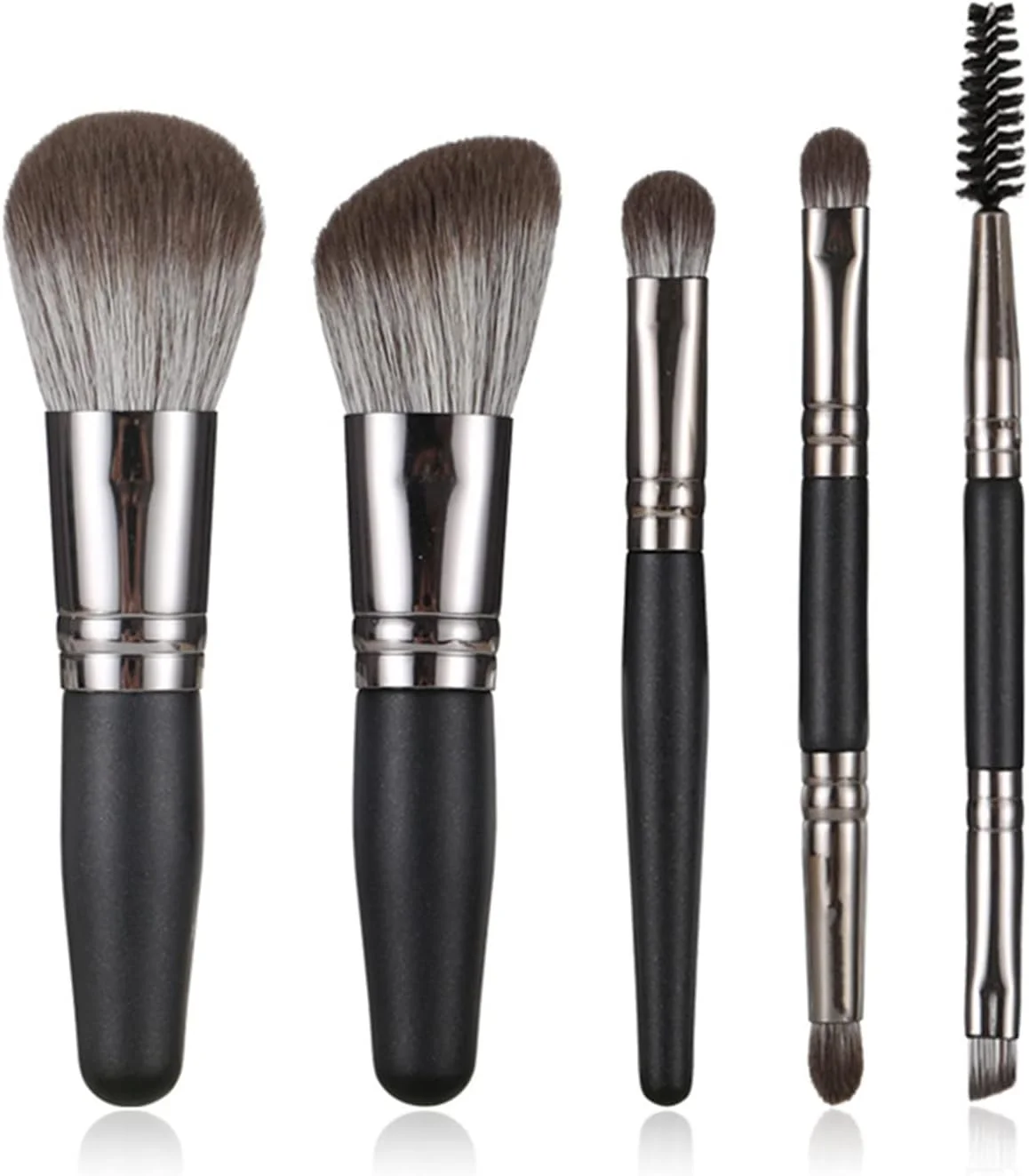 ست 5 عددی برس آرایشی مینی قابل حمل، برس پودر فیکس حرفه ای، برس سایه چشم، ابزار برس زیبایی، مناسب برای انواع ابزارهای مورد نیاز آرایش، شامل کیف پارچه ای، با قابلیت نگهداری آسان