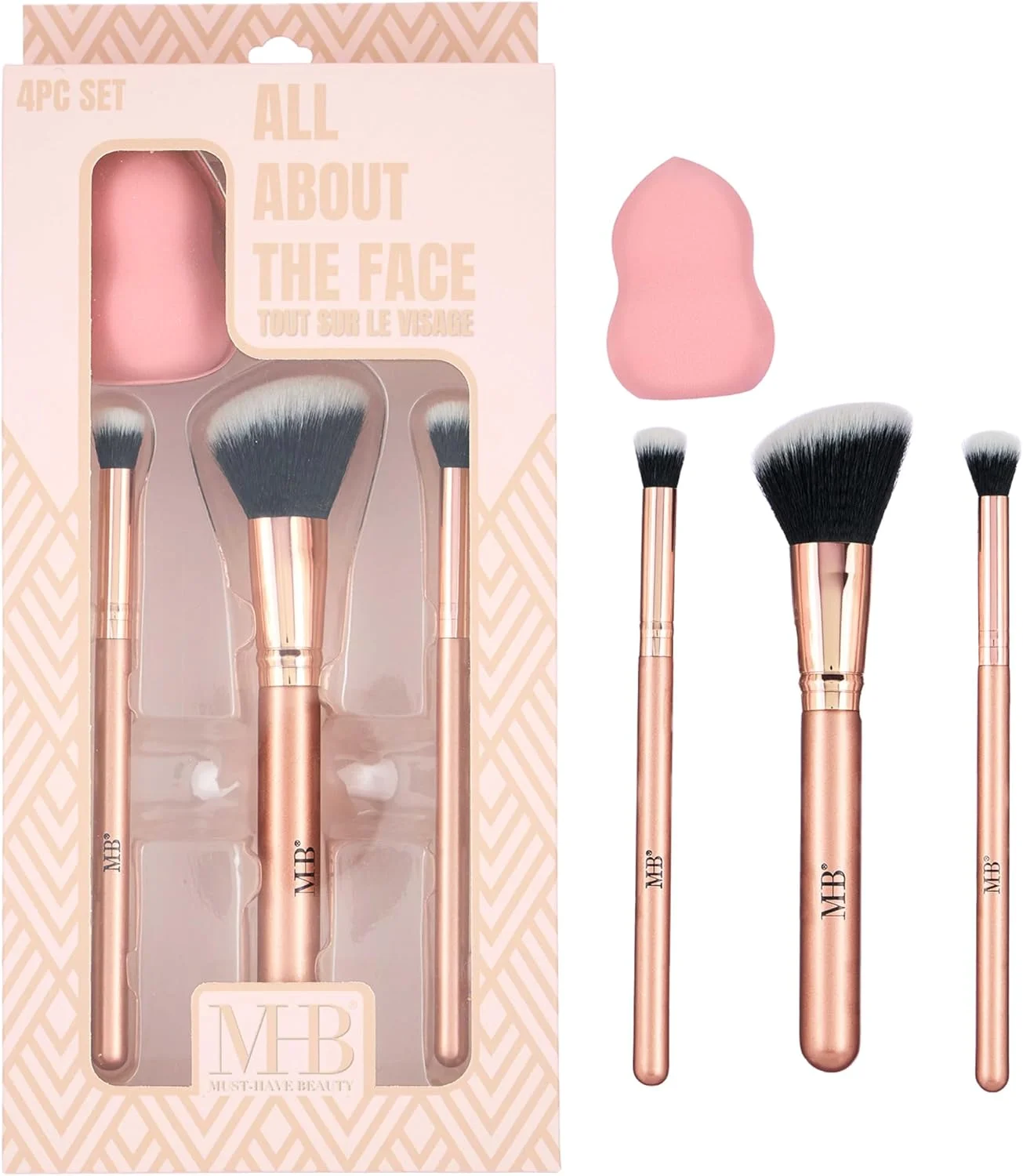 ست برس آرایشی 4 تکه - مجموعه برس آرایشی All About The Face | برس های ضروری صورت برای آرایش بی عیب و نقص (رزگلد)
