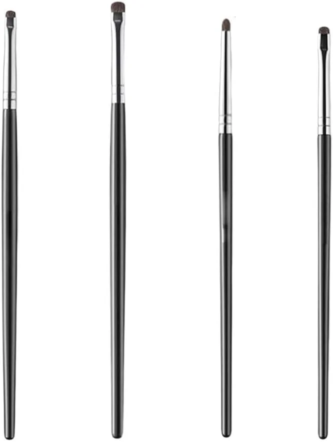 ست برس آرایش چشم 4 عددی مشکی برای سایه چشم، هایلایت و مشخص کردن خط چشم با موهای نرم و دسته پلاستیکی