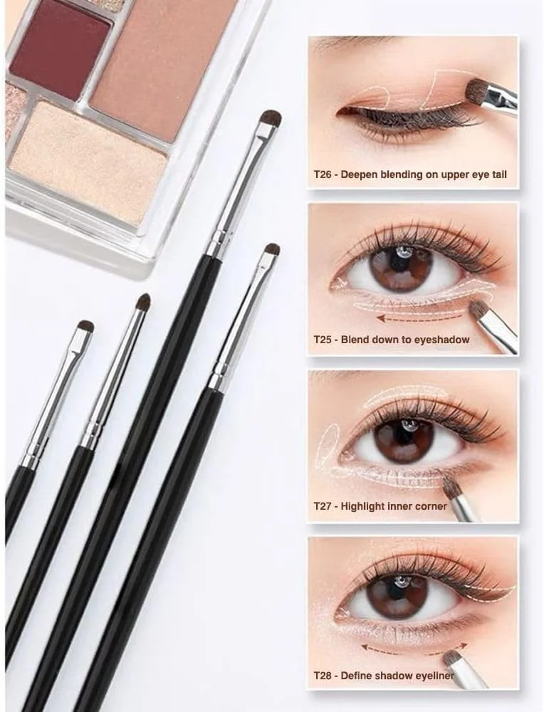 ست برس آرایش چشم 4 عددی مشکی برای سایه چشم، هایلایت و مشخص کردن خط چشم با موهای نرم و دسته پلاستیکی ست برس آرایش چشم 4 عددی مشکی برای سایه چشم، هایلایت و مشخص کردن خط چشم با موهای نرم و دسته پلاستیکی