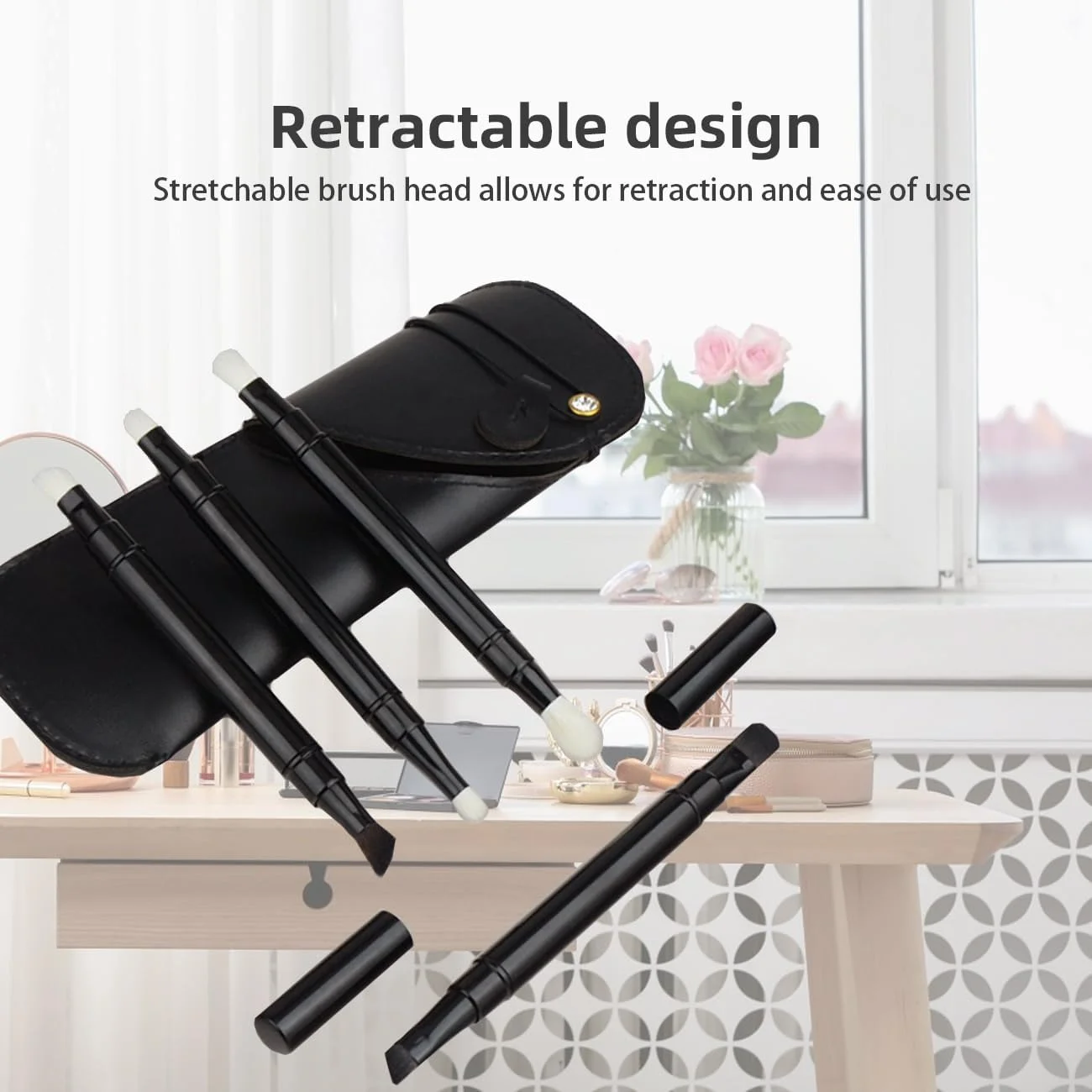 ست برس آرایشی سایه جمع شونده چند منظوره 4 عددی با کیف نگهداری، ست برس آرایشی دو طرفه قابل حمل برای مسافرت های خارج از منزل (ست برس) ست برس آرایشی سایه جمع شونده چند منظوره 4 عددی با کیف نگهداری، ست برس آرایشی دو طرفه قابل حمل برای مسافرت های خارج از منزل (ست برس)