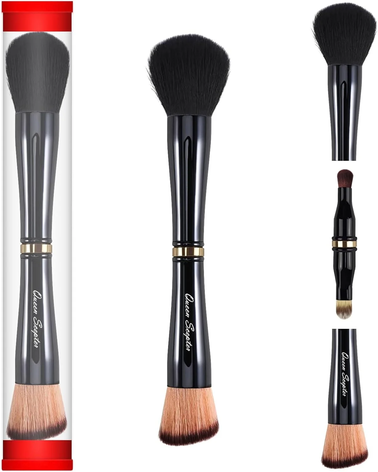 ست برس آرایشی 4 در 1 حرفه ای مایع، ست برس آرایشی مسافرتی با کیف، برس پودر فیکس، برس کانسیلر، برس سایه چشم، برس آرایشی دو طرفه برای مایع، کرم، پودر