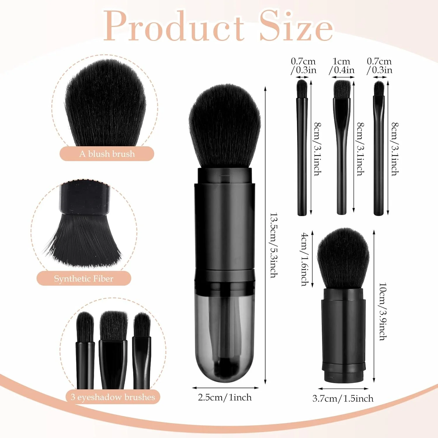 ست برس آرایشی مسافرتی 4 در 1، برس های آرایشی مسافرتی قابل حمل و جمع شونده، برس کرم پودر، رژگونه، پودر، سایه چشم، کانسیلر برای زنان، برس آرایشی بدون تست حیوانی مشکی ست برس آرایشی مسافرتی 4 در 1، برس های آرایشی مسافرتی قابل حمل و جمع شونده، برس کرم پودر، رژگونه، پودر، سایه چشم، کانسیلر برای زنان، برس آرایشی بدون تست حیوانی مشکی