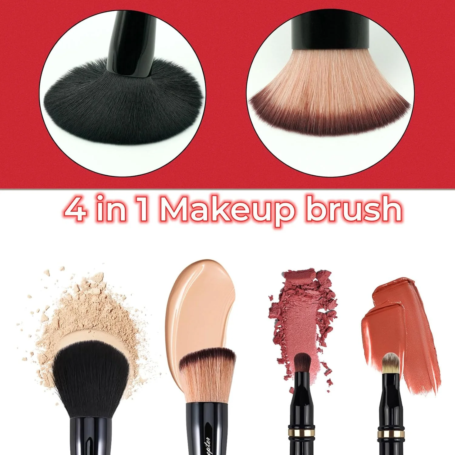 ست برس آرایشی 4 در 1 حرفه ای مایع، ست برس آرایشی مسافرتی با کیف، برس پودر فیکس، برس کانسیلر، برس سایه چشم، برس آرایشی دو طرفه برای مایع، کرم، پودر