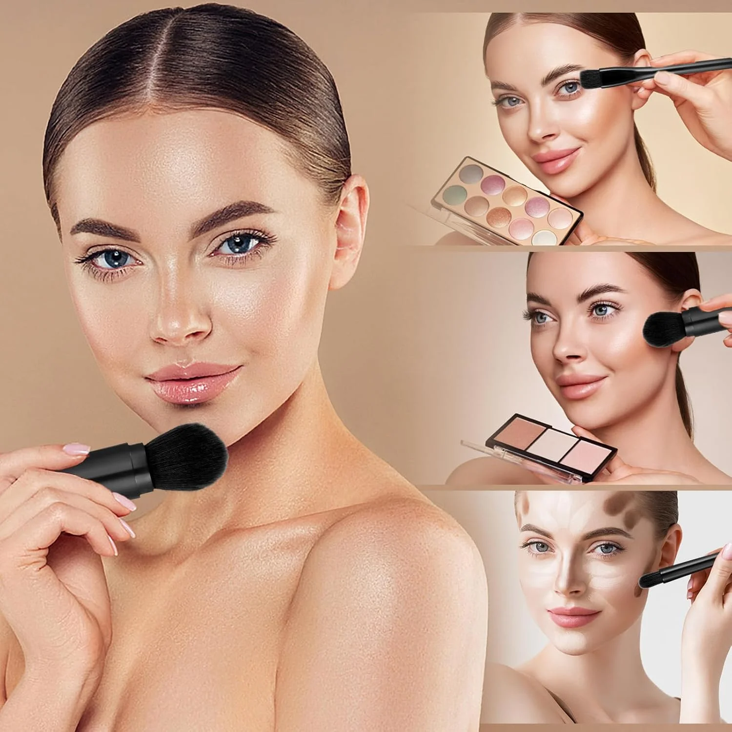 ست برس آرایشی مسافرتی 4 در 1، برس های آرایشی مسافرتی قابل حمل و جمع شونده، برس کرم پودر، رژگونه، پودر، سایه چشم، کانسیلر برای زنان، برس آرایشی بدون تست حیوانی مشکی ست برس آرایشی مسافرتی 4 در 1، برس های آرایشی مسافرتی قابل حمل و جمع شونده، برس کرم پودر، رژگونه، پودر، سایه چشم، کانسیلر برای زنان، برس آرایشی بدون تست حیوانی مشکی