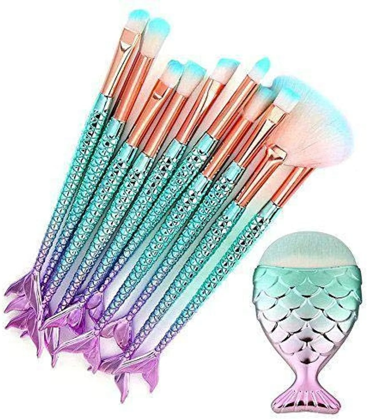 ست برس آرایشی پری دریایی سه بعدی، 11 تکه، شامل برس سایه چشم، خط چشم و رژگونه ست برس آرایشی پری دریایی سه بعدی، 11 تکه، شامل برس سایه چشم، خط چشم و رژگونه