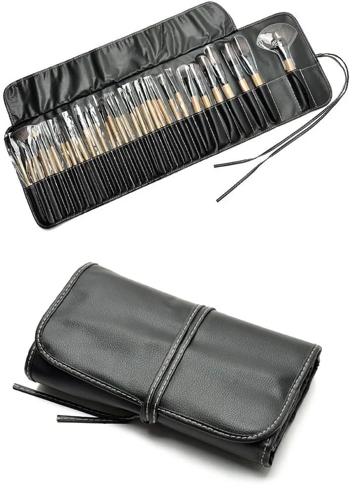 ست ۳۲ عددی برس آرایشی حرفه ای، دسته چوبی با کیف چرمی، مشکی ست ۳۲ عددی برس آرایشی حرفه ای، دسته چوبی با کیف چرمی، مشکی