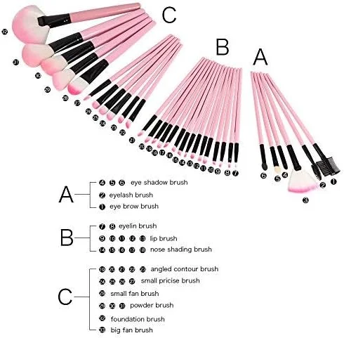 ست 32 عددی برس آرایشی، برس قابل حمل کرم پودر، پودر، ابرو، کانسیلر، سایه چشم، رژگونه و لب با سر نرم و ابریشمی و دسته راحت
