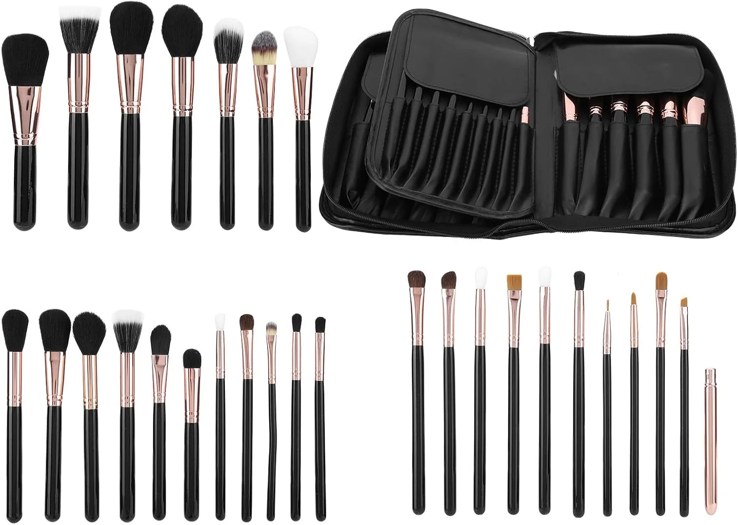 ست برس حرفه ای 29 عددی، برس پودر شل، برس سایه چشم، ست برس کانسیلر آرایشی با کیف PU ابزار آرایش، برس آرایش با الیاف ابریشم گیاهی سازگار با پوست