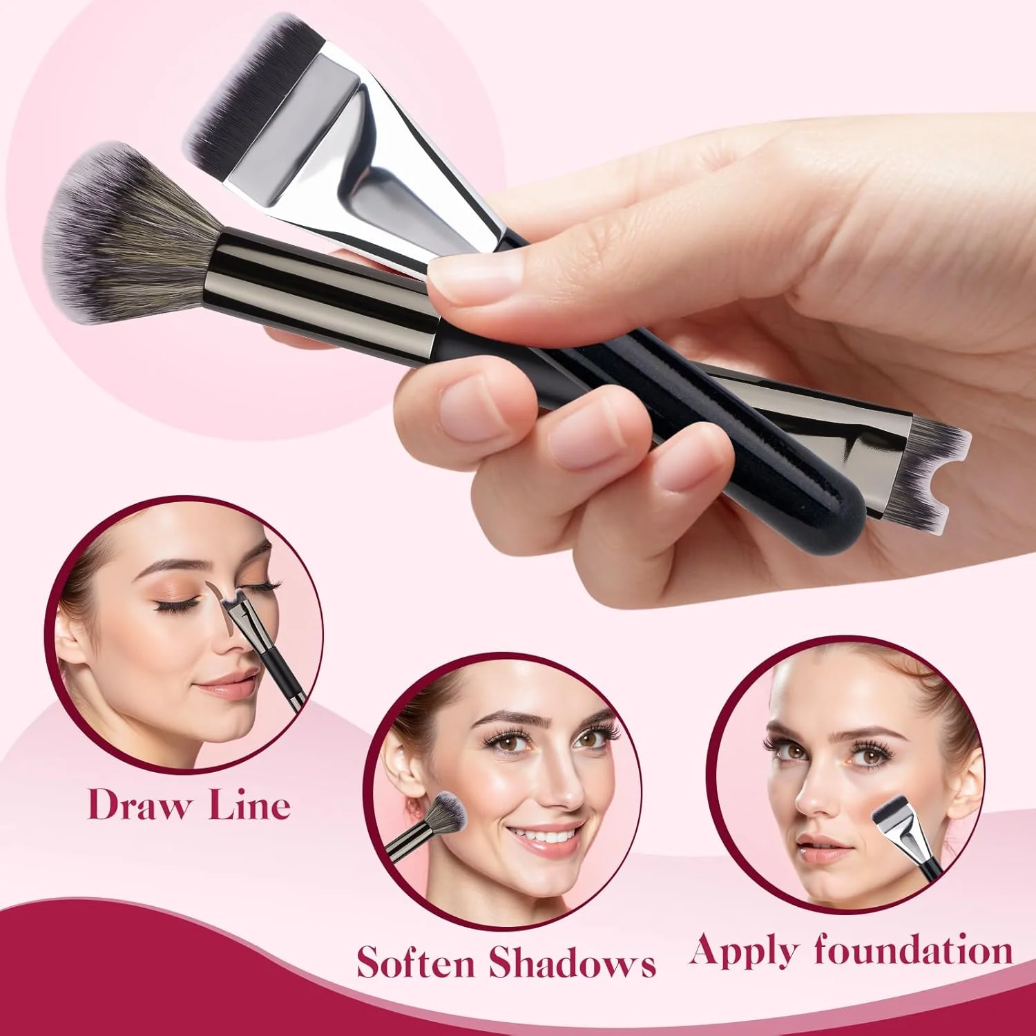 ست برس کانتور بینی 2 عددی - برس U شکل 2 در 1 و برس کرکی، برس آرایشی کانسیلر فونداسیون تخت - برای رژگونه، هایلایت، فرم دهی و مشخص کردن بینی ست برس کانتور بینی 2 عددی - برس U شکل 2 در 1 و برس کرکی، برس آرایشی کانسیلر فونداسیون تخت - برای رژگونه، هایلایت، فرم دهی و مشخص کردن بینی