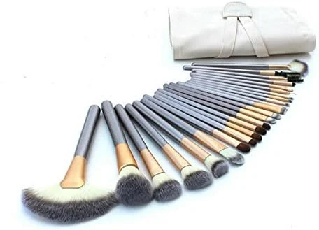ست 24 عددی برس آرایشی حرفه ای بژ با کیف