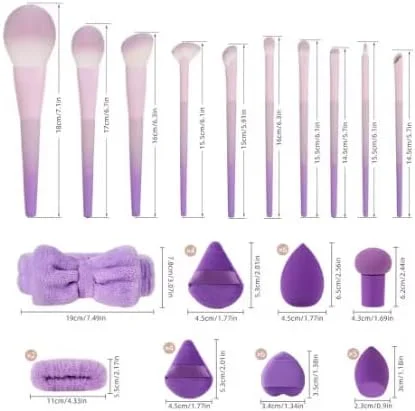 ست 20/24 تکه ابزار آرایش، برس با هدبند، مچ بند، تخم مرغ های آرایشی و پودر پاف (بنفش) ست 20/24 تکه ابزار آرایش، برس با هدبند، مچ بند، تخم مرغ های آرایشی و پودر پاف (بنفش)