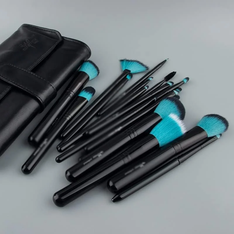 ست 18 عددی برس آرایشی حرفه ای دسته چوبی، مجموعه برس و کیت آرایشی، پودر فونداسیون، سایه چشم
