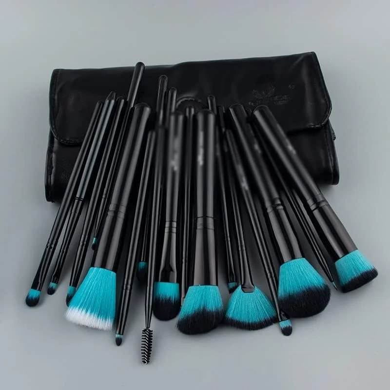 ست 18 عددی برس آرایشی حرفه ای دسته چوبی، مجموعه برس و کیت آرایشی، پودر فونداسیون، سایه چشم