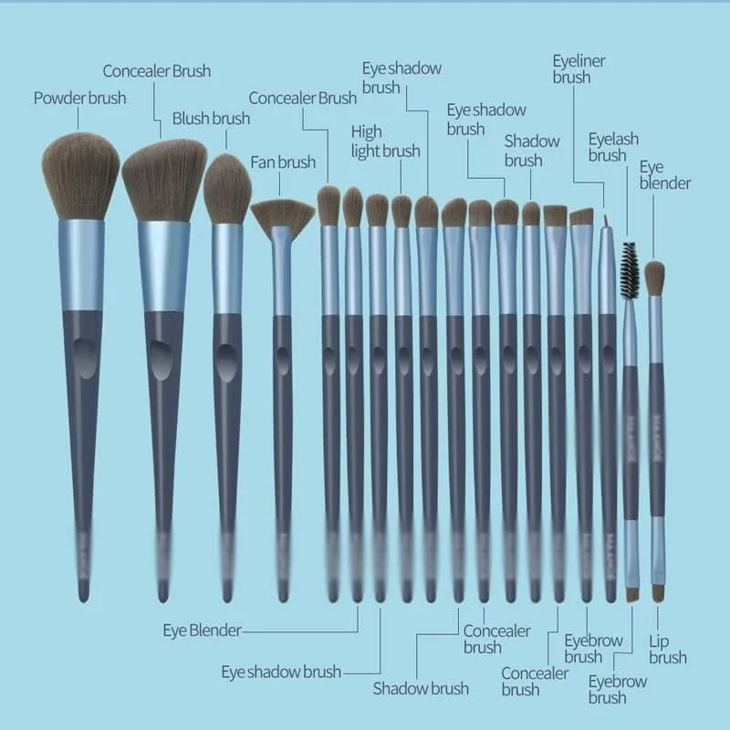 ست 18 عددی برس آرایشی سایه چشم، کرم پودر، رژگونه، ترکیب کننده، ابزار آرایش صورت