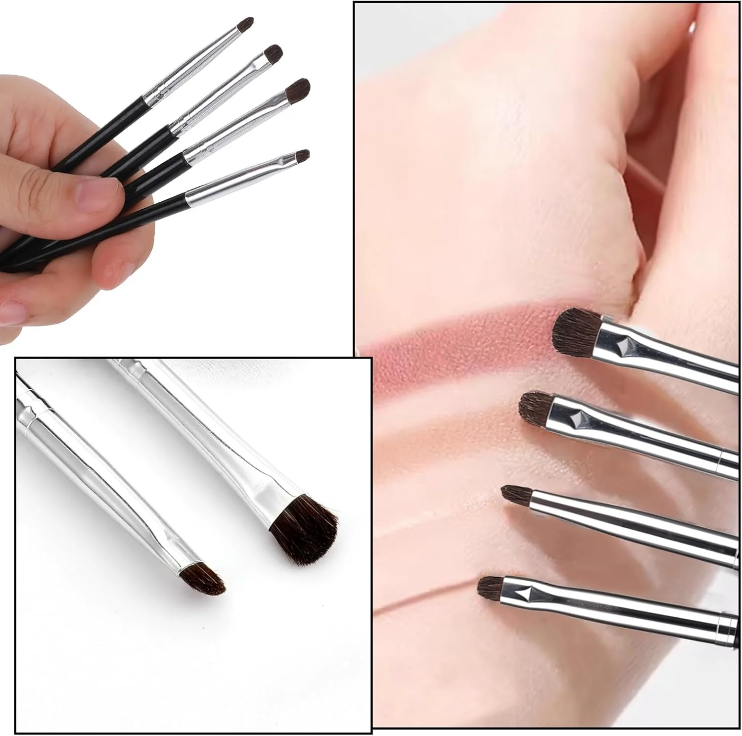 ست برس آرایشی 16 عددی مینی Smudge برای خط چشم، برس سایه چشم، برس خط چشم برای پودر، ژل، کرم، کانسیلر مایع - برس خط چشم، ترکیب کننده، هایلایت - برس موی نرم طبیعی اسب