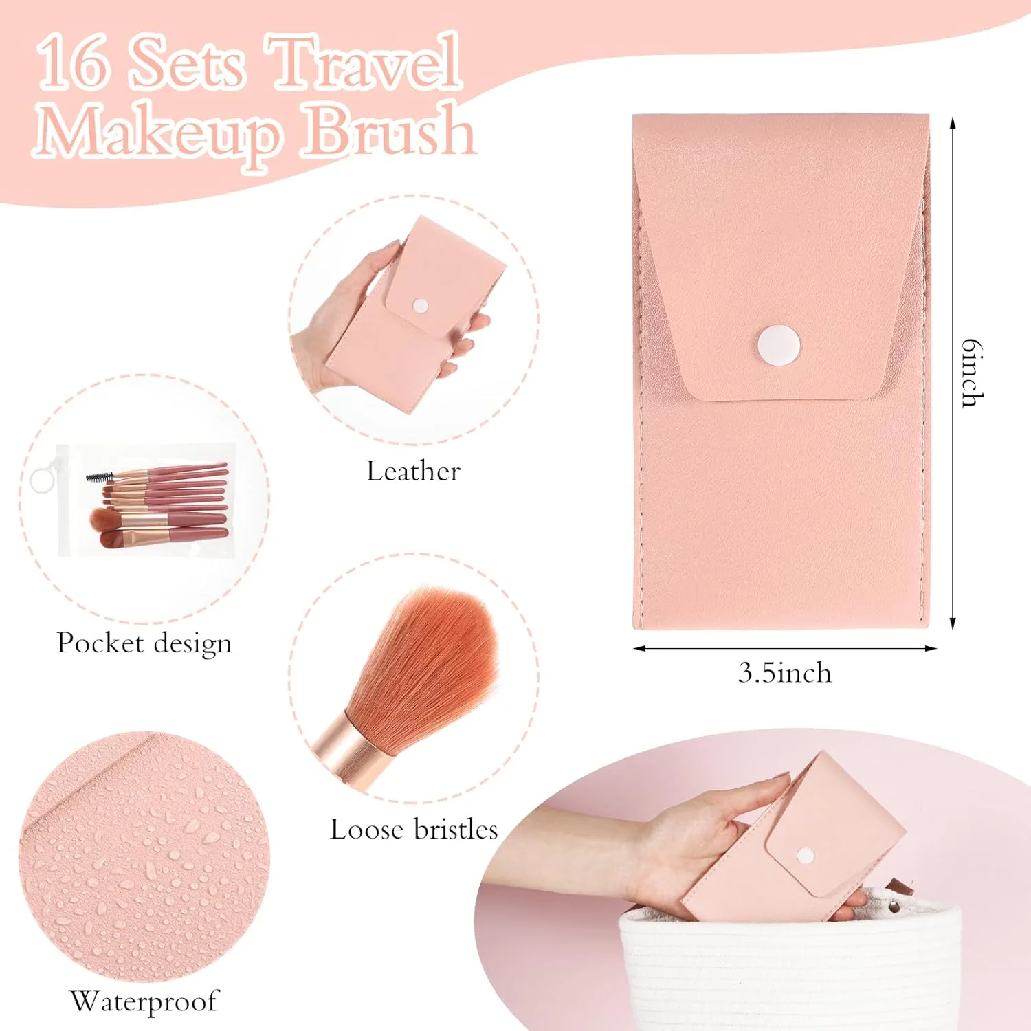 ست 16 عددی برس آرایشی مسافرتی، برس های آرایشی فونداسیون صورت با الیاف مصنوعی، هدیه ساقدوش عروس با کیف آرایشی مسافرتی برای عروسی، هدیه جشن عروسی، مهمانی مجردی (صورتی) ست 16 عددی برس آرایشی مسافرتی، برس های آرایشی فونداسیون صورت با الیاف مصنوعی، هدیه ساقدوش عروس با کیف آرایشی مسافرتی برای عروسی، هدیه جشن عروسی، مهمانی مجردی (صورتی)