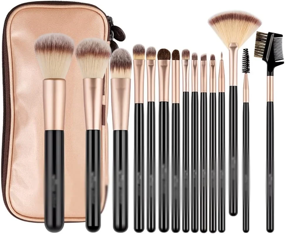 ست برس آرایشی 15 عددی دسته چوبی موی مصنوعی حرفه ای برای کرم پودر، سایه چشم و ترکیب ست برس آرایشی 15 عددی دسته چوبی موی مصنوعی حرفه ای برای کرم پودر، سایه چشم و ترکیب