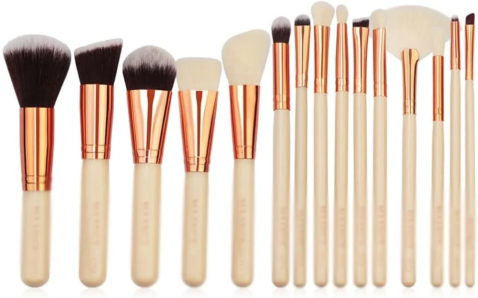 ست 15 عددی برس آرایشی، ابزار زیبایی برای پودر، کرم پودر، کانتور، سایه چشم و آرایش