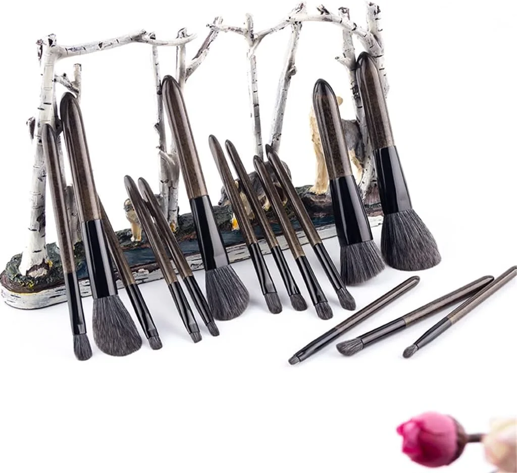 ست 15 عددی برس آرایشی با کیف، شامل برس کرم پودر، سایه چشم، ترکیب کننده، ابرو، برس آرایشی چرم PU ست 15 عددی برس آرایشی با کیف، شامل برس کرم پودر، سایه چشم، ترکیب کننده، ابرو، برس آرایشی چرم PU