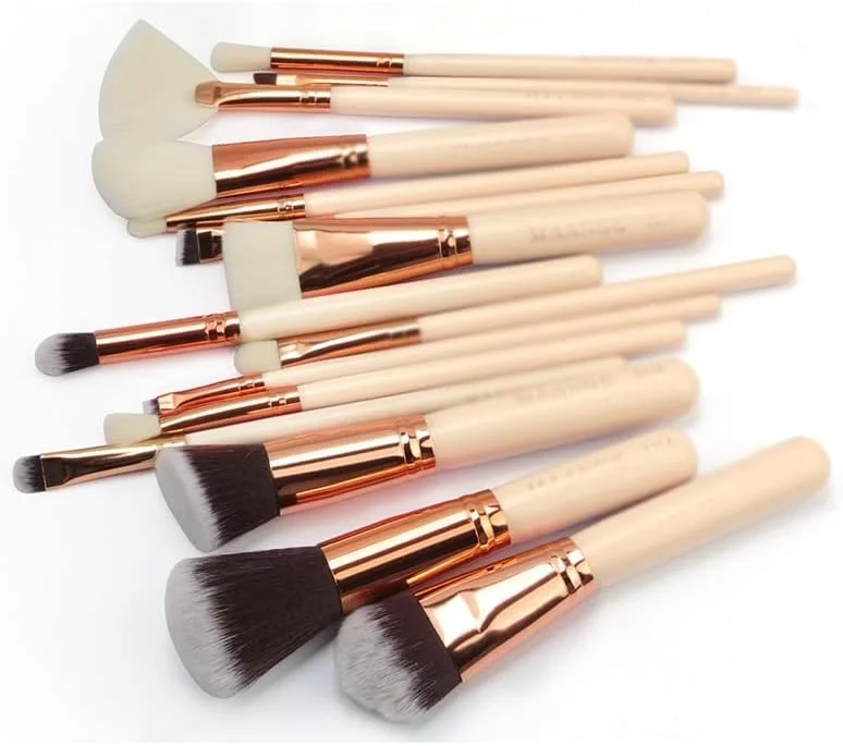 ست 15 عددی برس آرایشی، ابزار زیبایی برای پودر، کرم پودر، کانتور، سایه چشم و آرایش