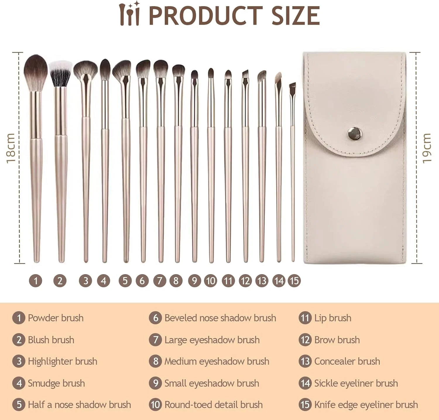 ست 15 عددی برس آرایشی، برای ترکیب کردن، برس ابرو، سایه چشم، خط چشم و کانسیلر برای خانم ها
