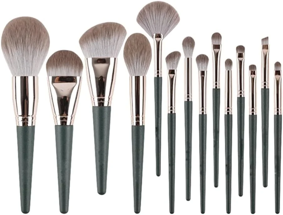 ست 14 عددی برس آرایشی شامل برس کرم پودر، پودر، سایه چشم به همراه کیف نگهداری