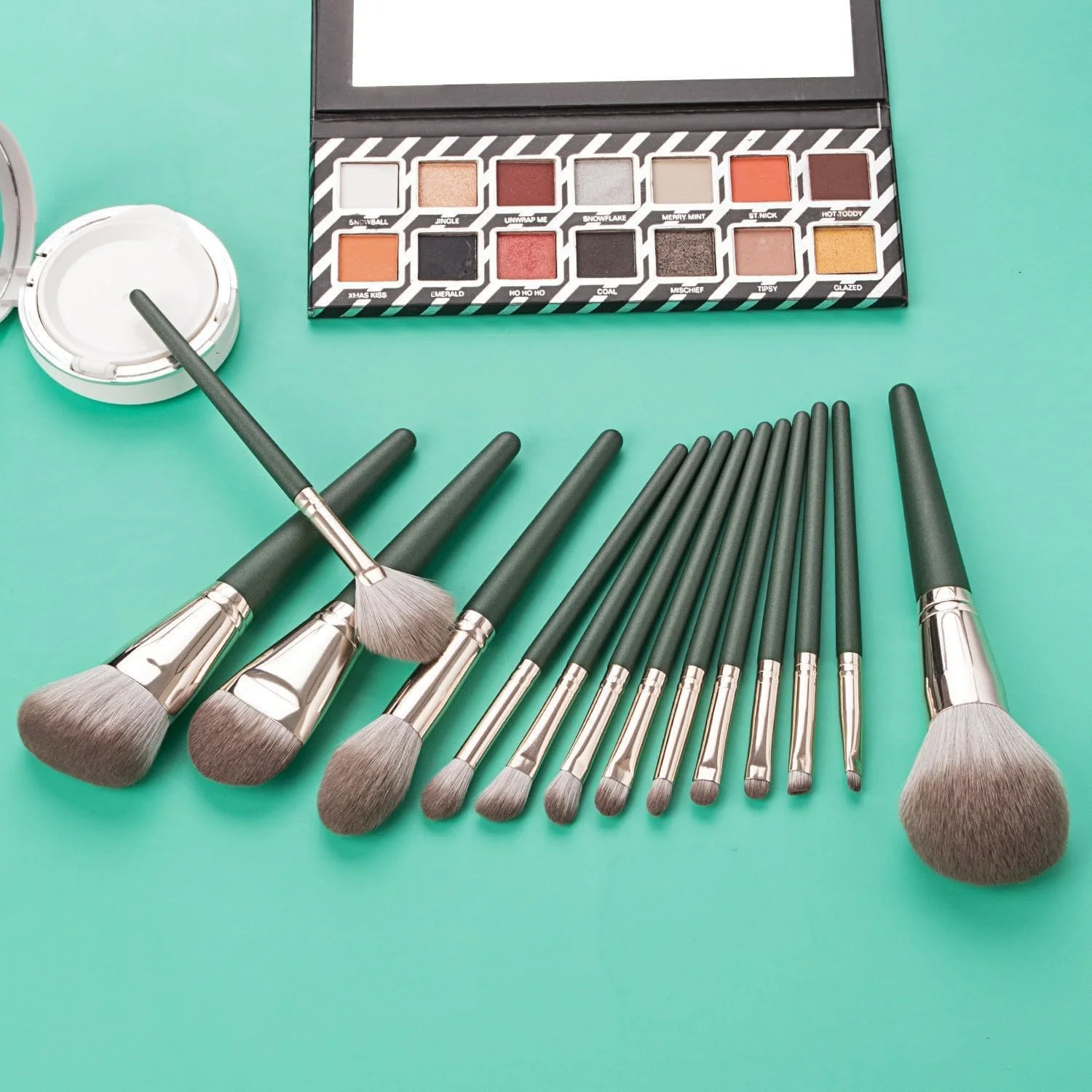 ست 14 عددی برس آرایشی، برس آرایشی رژگونه برای کرم پودر، کانسیلر، سایه چشم، پودر، رژگونه، سایه چشم، برس های آرایشی، پودر ترکیبی، رژگونه، مسافرتی چشم با کیف چرمی PU