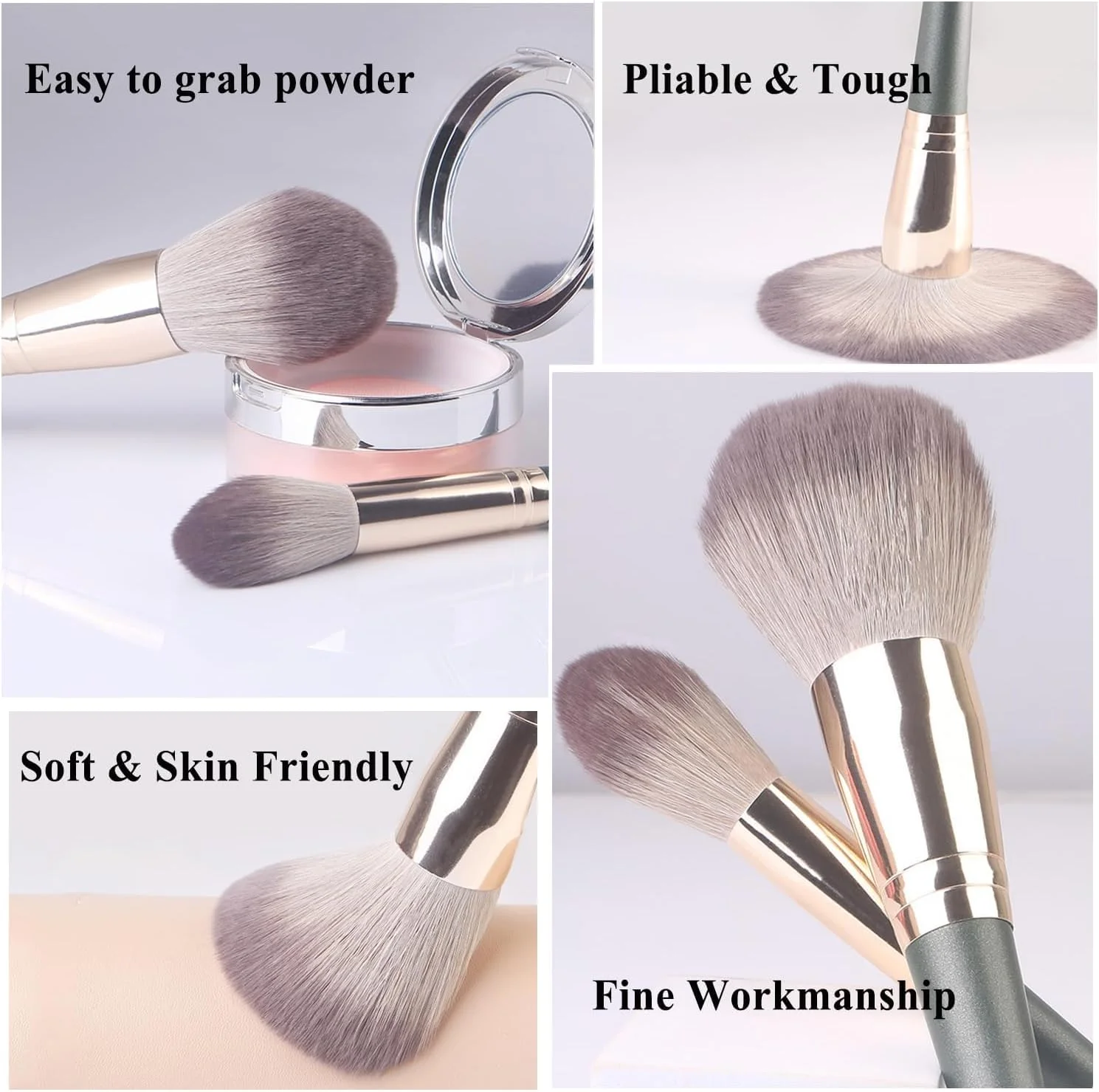 ست 14 عددی برس آرایشی، برس آرایشی رژگونه برای کرم پودر، کانسیلر، سایه چشم، پودر، رژگونه، سایه چشم، برس های آرایشی، پودر ترکیبی، رژگونه، مسافرتی چشم با کیف چرمی PU