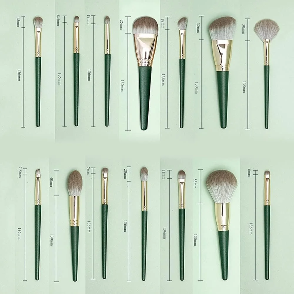 ست 14 عددی برس آرایشی شامل برس کرم پودر، پودر، سایه چشم به همراه کیف نگهداری