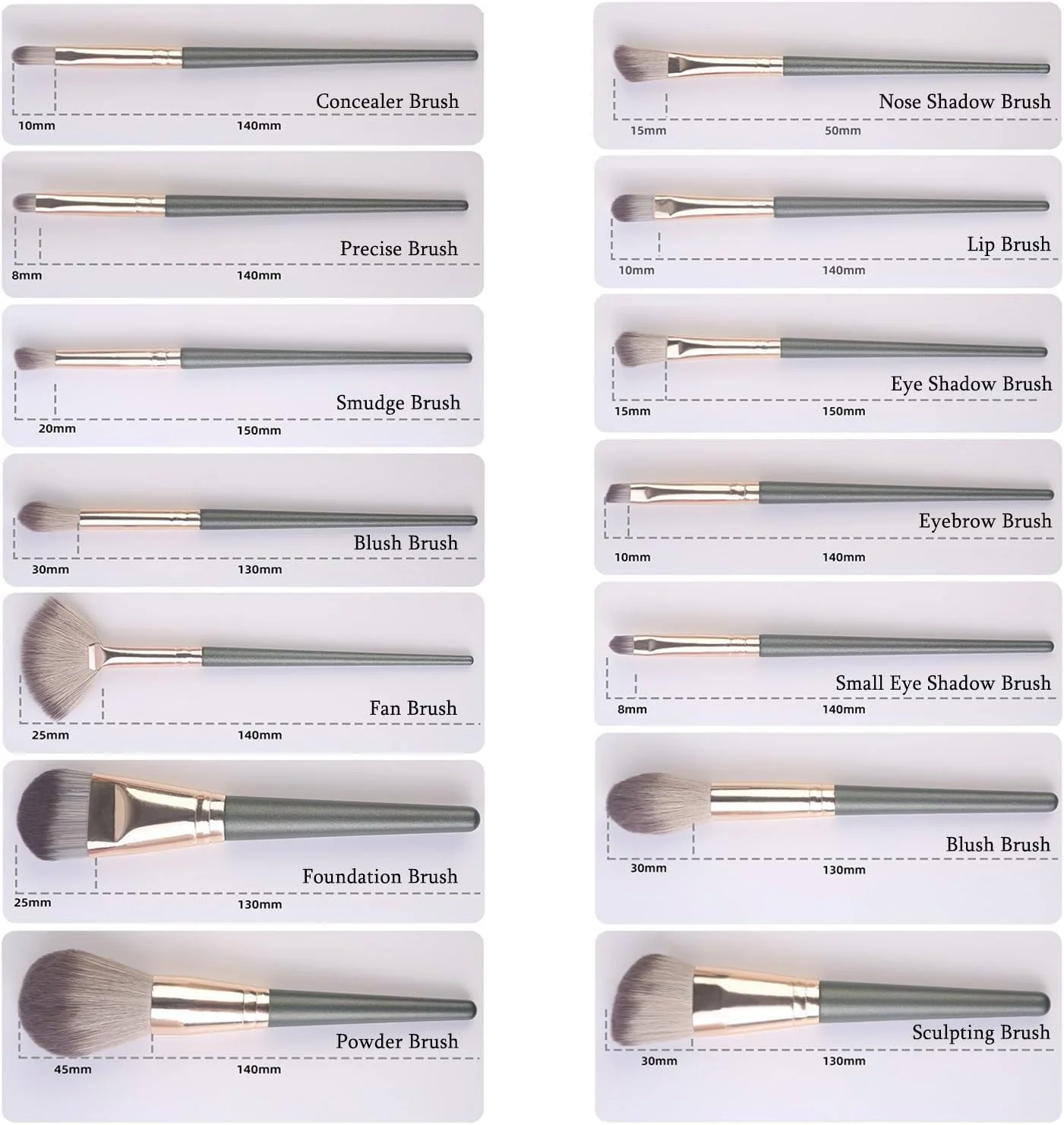 ست 14 عددی برس آرایشی، برس آرایشی رژگونه برای کرم پودر، کانسیلر، سایه چشم، پودر، رژگونه، سایه چشم، برس های آرایشی، پودر ترکیبی، رژگونه، مسافرتی چشم با کیف چرمی PU