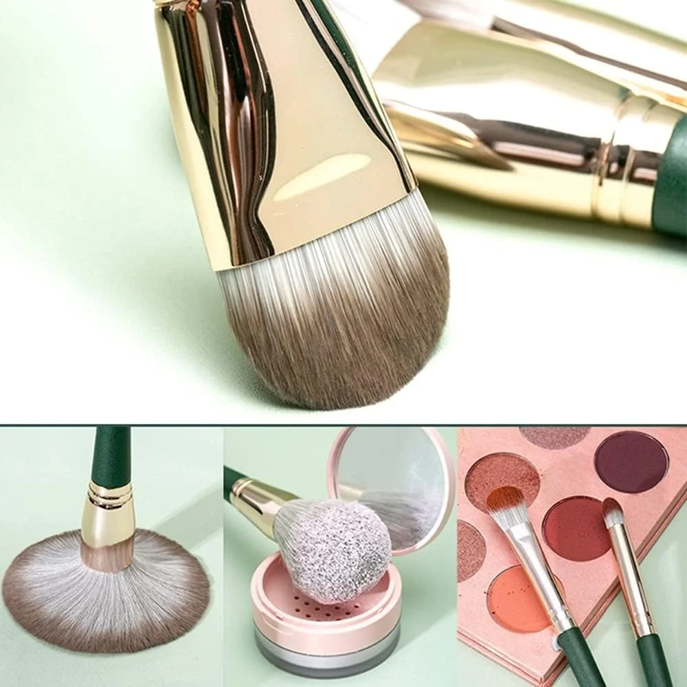 ست 14 عددی برس آرایشی شامل برس کرم پودر، پودر، سایه چشم به همراه کیف نگهداری