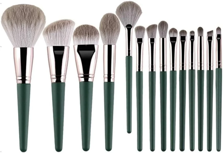 ست ۱۴ عددی برس آرایشی، برس های آرایشی چوبی برای کرم پودر، رژگونه، سایه چشم، ترکیب لب، ابزار آرایشی