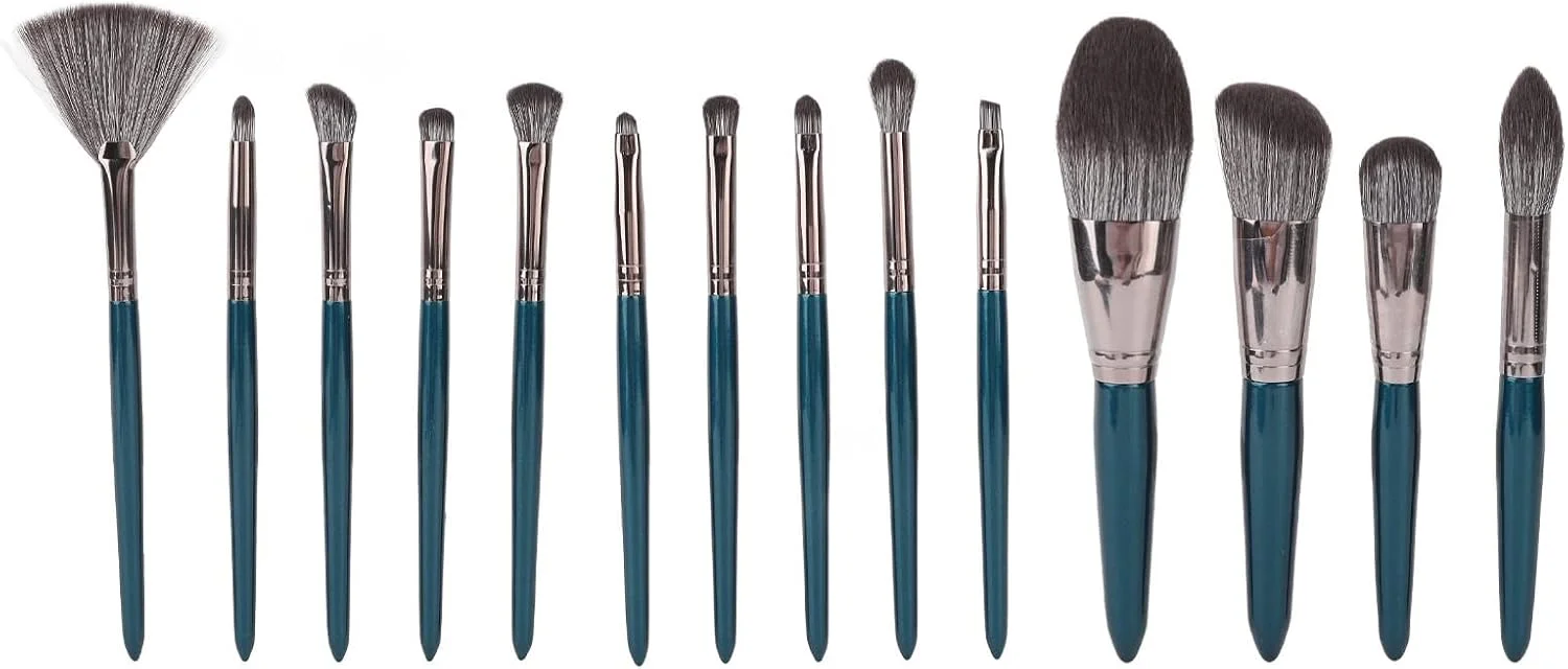 ست 14 عددی برس آرایشی قابل حمل نرم، برس های ترکیبی لوازم آرایشی، برس های سایه چشم و کرم پودر صورت