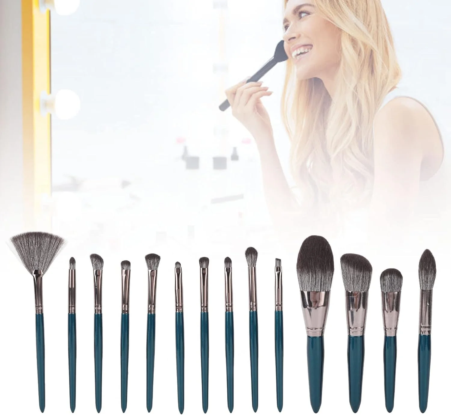 ست 14 عددی برس آرایشی قابل حمل نرم، برس های ترکیبی لوازم آرایشی، برس های سایه چشم و کرم پودر صورت