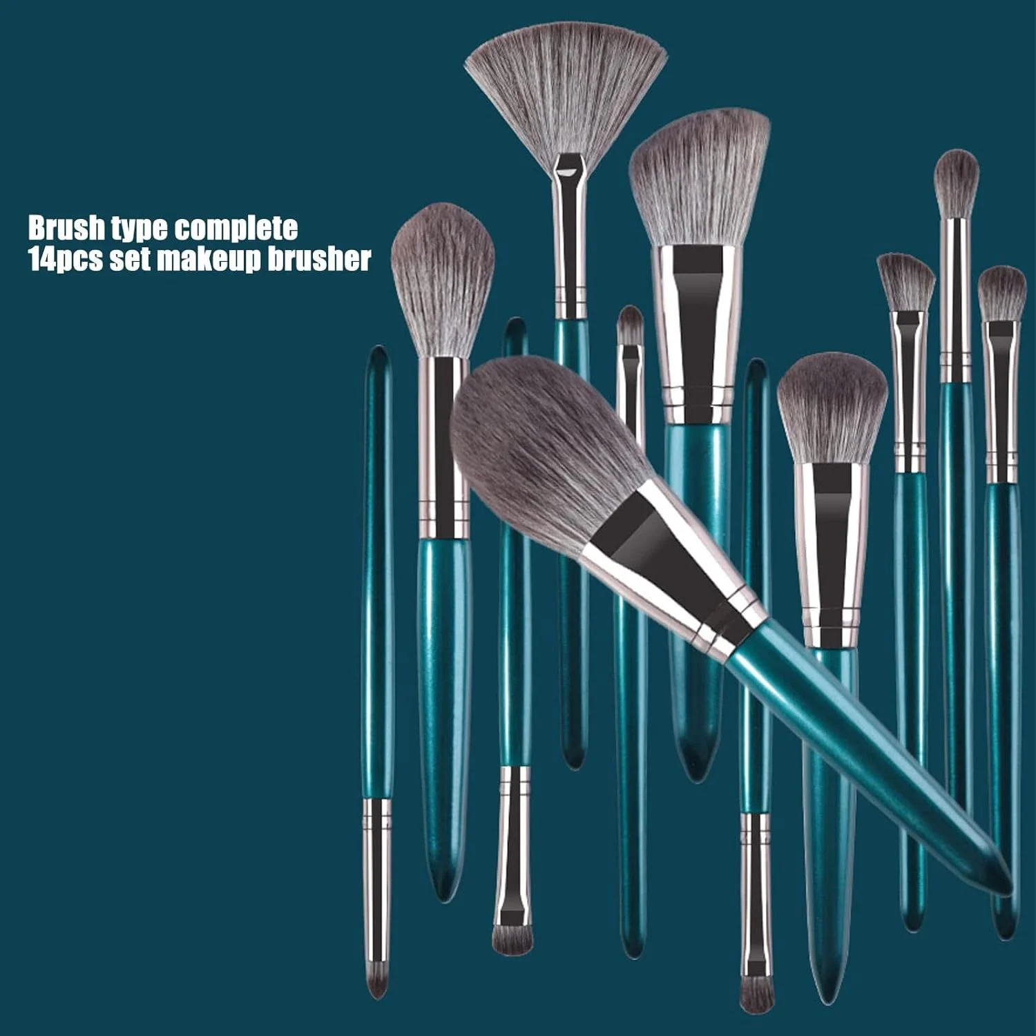 ست 14 عددی برس آرایشی قابل حمل نرم، برس های ترکیبی لوازم آرایشی، برس های سایه چشم و کرم پودر صورت