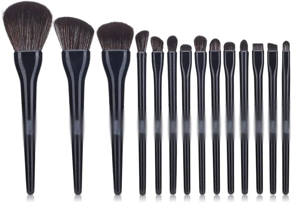 ست 14 عددی برس آرایشی مشکی حرفه ای، شامل برس های کرم پودر، پودر، سایه چشم، ابزار آرایشی نرم و کیت برس های آرایشی