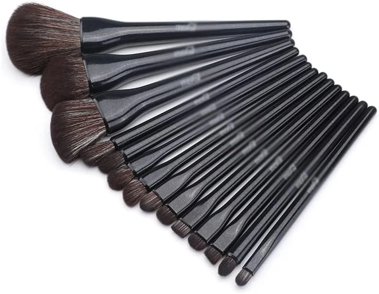 ست 14 عددی برس آرایشی مشکی حرفه ای، شامل برس های کرم پودر، پودر، سایه چشم، ابزار آرایشی نرم و کیت برس های آرایشی