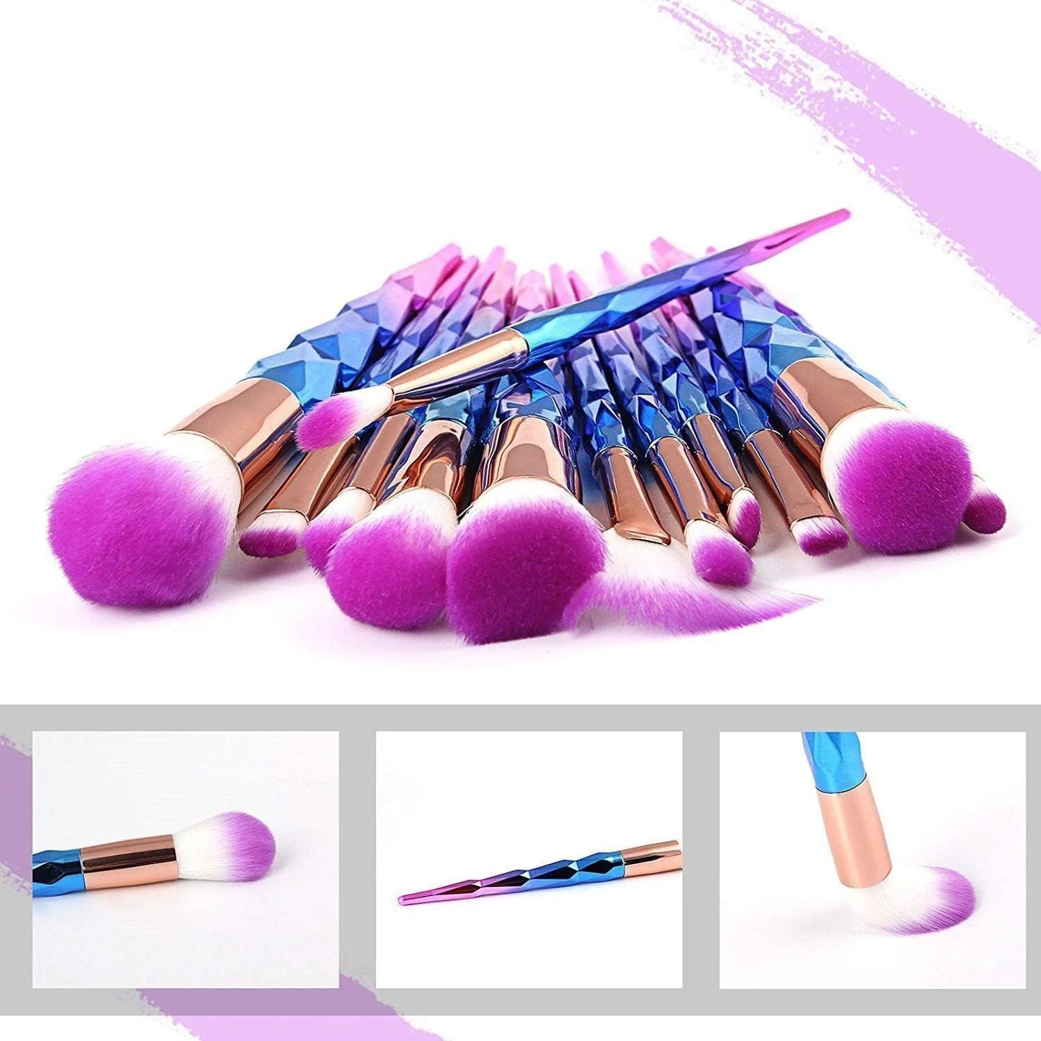 ست برس آرایشی 13 تکه تک شاخ پری دریایی با دسته الماسی رنگین کمانی، شامل برس های کرم پودر، کرم و پودر ست برس آرایشی 13 تکه تک شاخ پری دریایی با دسته الماسی رنگین کمانی، شامل برس های کرم پودر، کرم و پودر