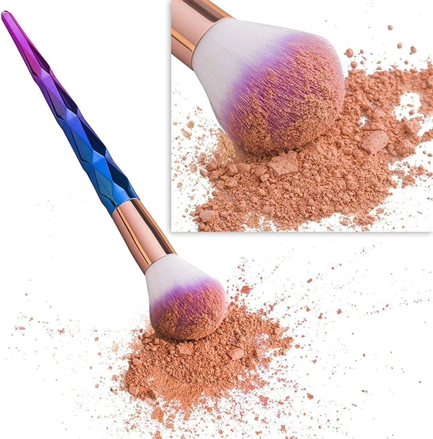 ست برس آرایشی 13 تکه تک شاخ پری دریایی با دسته الماسی رنگین کمانی، شامل برس های کرم پودر، کرم و پودر ست برس آرایشی 13 تکه تک شاخ پری دریایی با دسته الماسی رنگین کمانی، شامل برس های کرم پودر، کرم و پودر